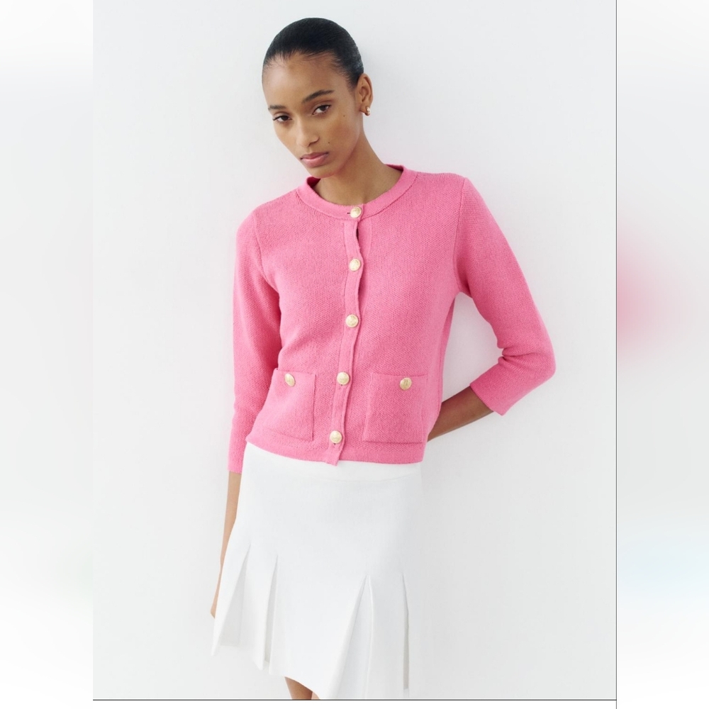 NWT...Zara pink round neck cardigan ✨️ - Picture 3 of 7